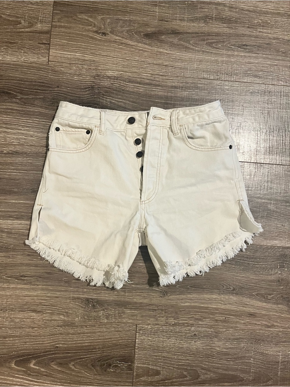Free people tomboy Cream Frayed Hem Denim Shorts